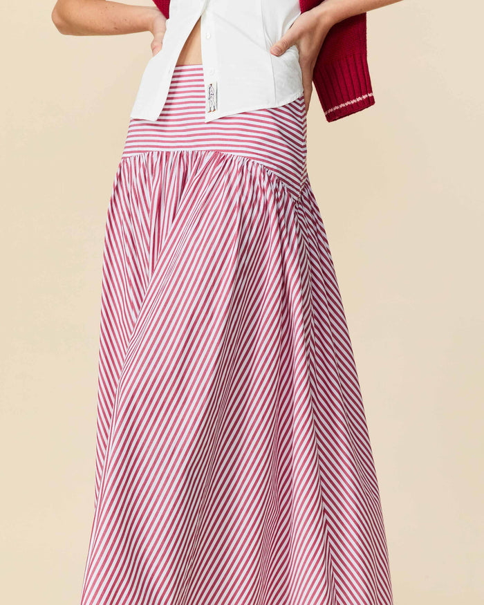 Women's Cotton Poplin Pinstripe Skirt Red Stripe