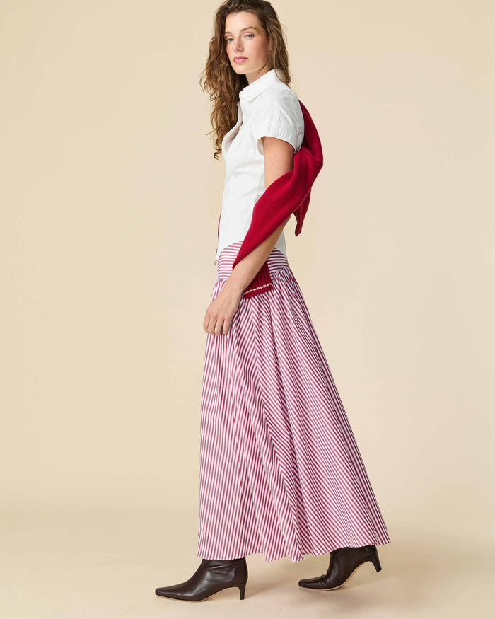 Women's Cotton Poplin Pinstripe Skirt Red Stripe