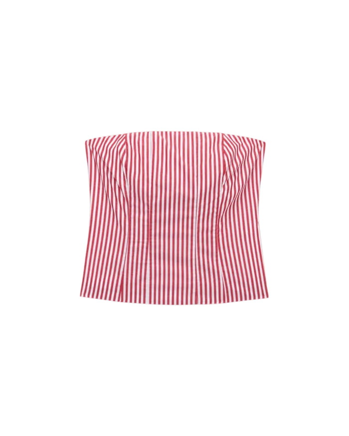 Women's Cotton Poplin Pinstripe Top Red Stripe