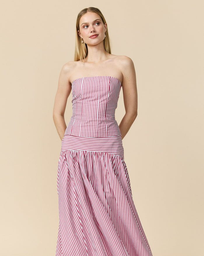 Women's Cotton Poplin Pinstripe Top Red Stripe