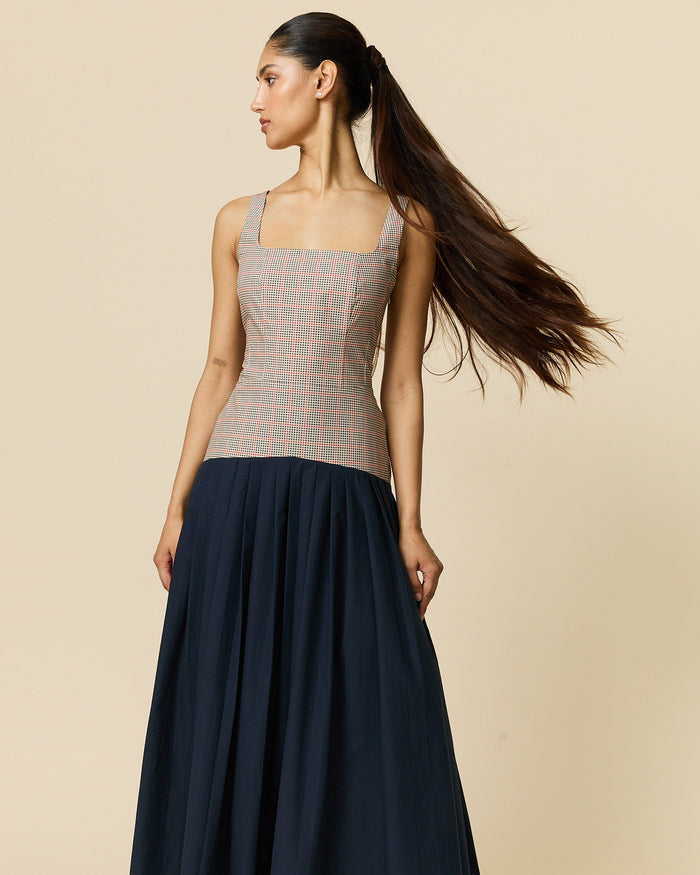 Women's Cotton Poplin Pleated Dress Navy