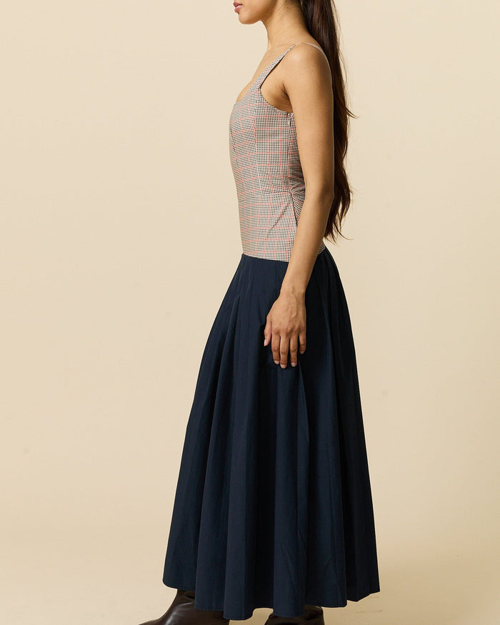 Women's Cotton Poplin Pleated Dress Navy