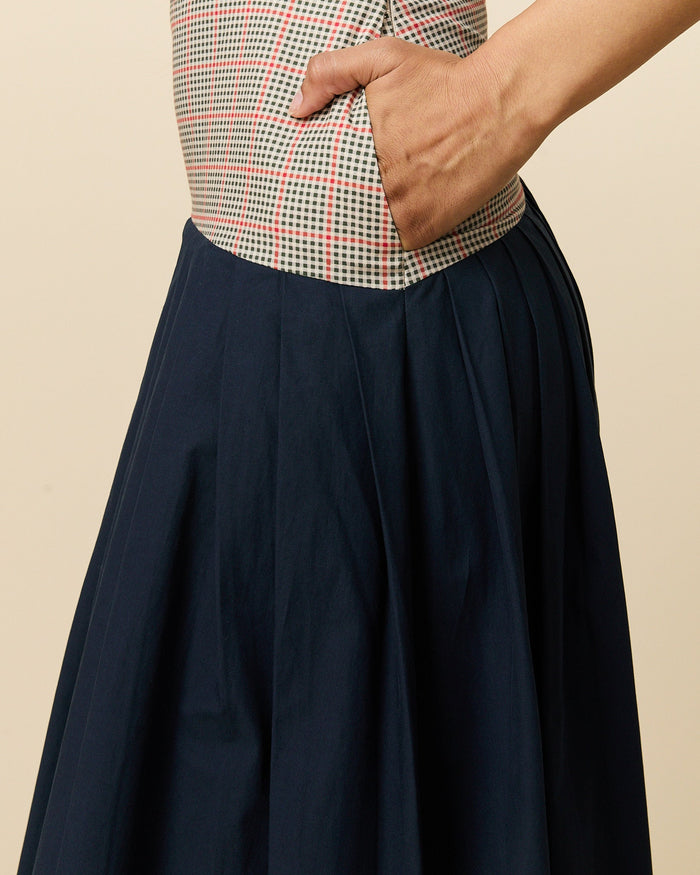 Women's Cotton Poplin Pleated Dress Navy