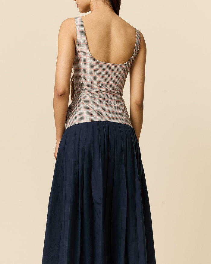 Women's Cotton Poplin Pleated Dress Navy