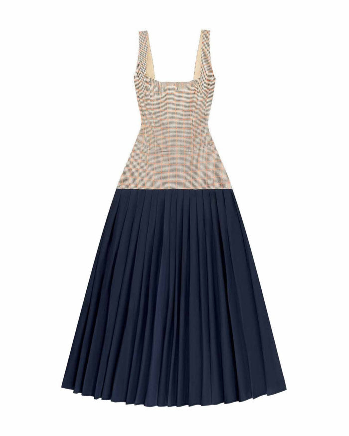 Women's Cotton Poplin Pleated Dress Navy