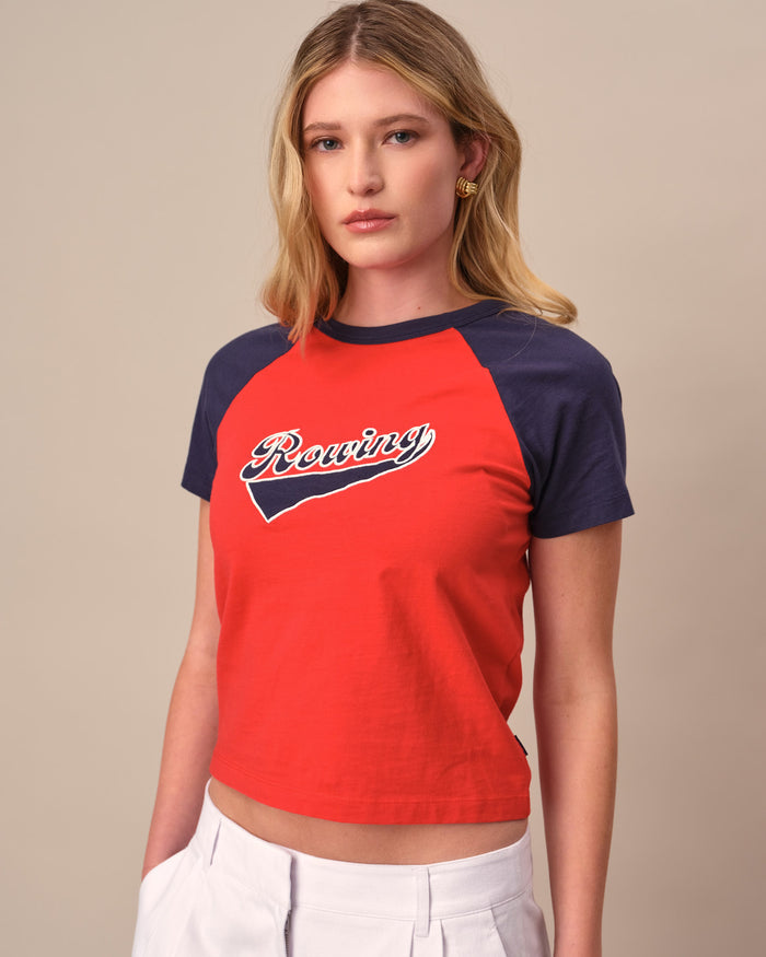 Women's Cotton Raglan Rowing Tee Red