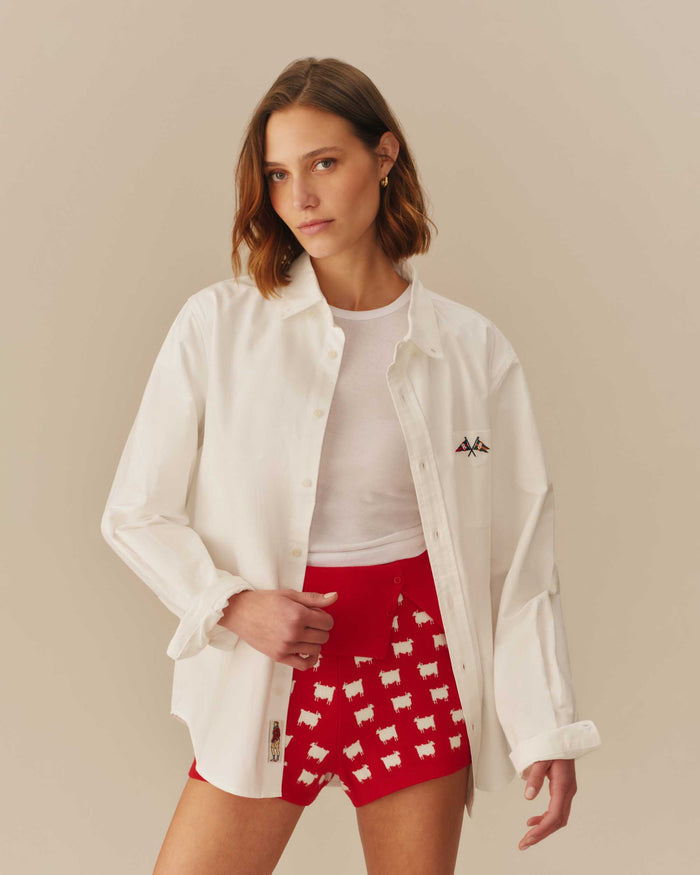 Women's Cotton Sheep Sweater Shorts Red
