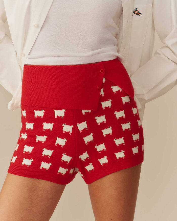 Women's Cotton Sheep Sweater Shorts Red