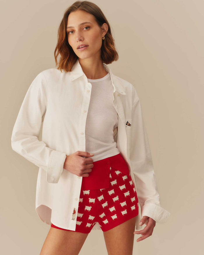Women's Cotton Sheep Sweater Shorts Red