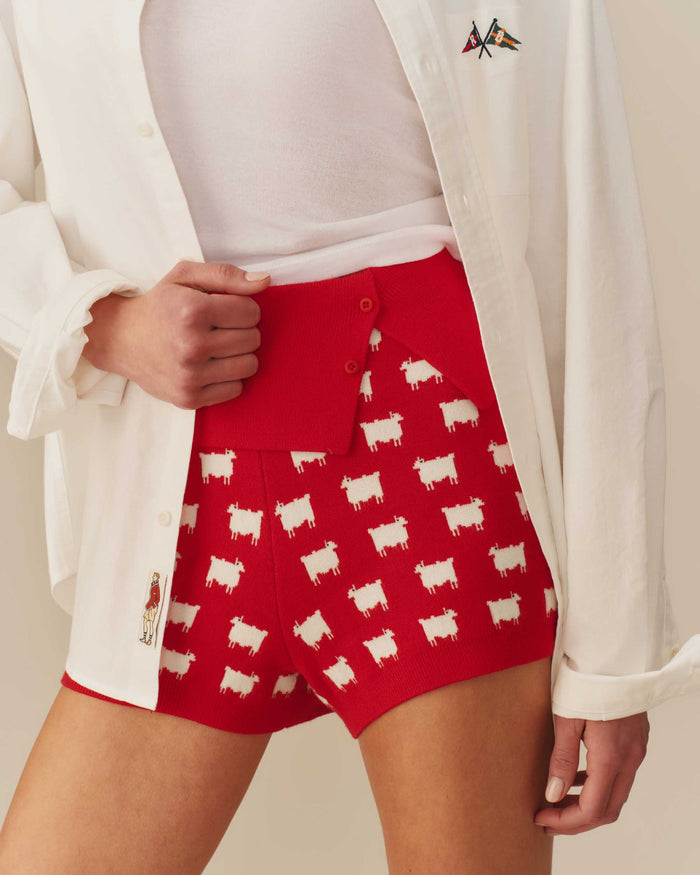 Women's Cotton Sheep Sweater Shorts Red