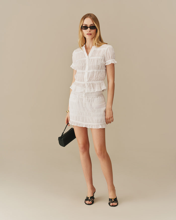 Women's Cotton Shirred Skirt White White / XS