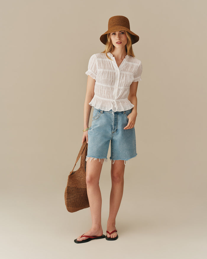 Women's Cotton Shirred Top White