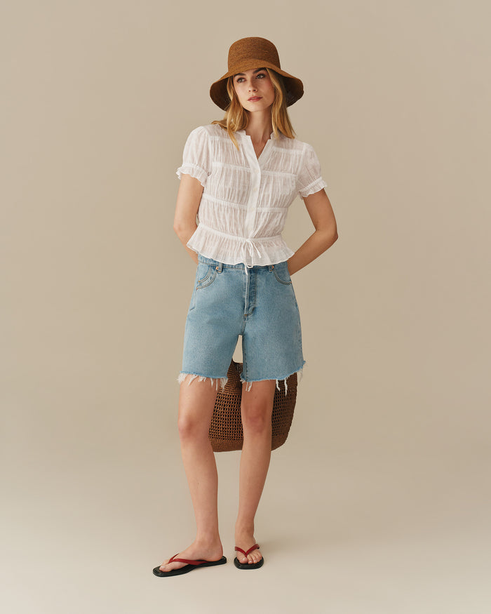 Women's Cotton Shirred Top White
