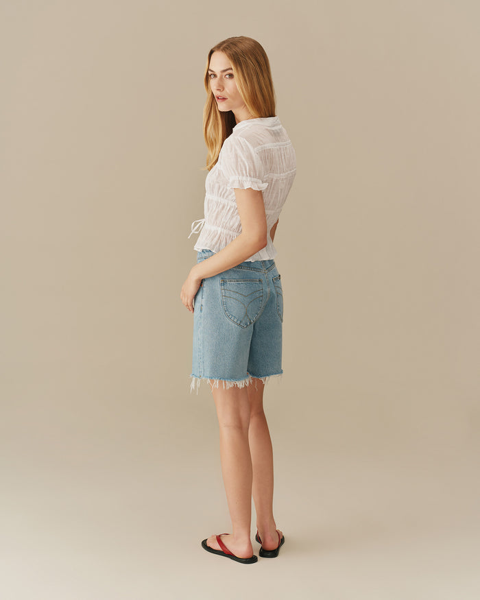 Women's Cotton Shirred Top White