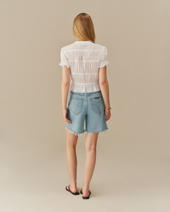 Women's Cotton Shirred Top White