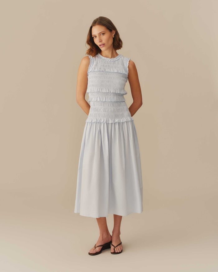 Women's Cotton Smocked Dress Blue