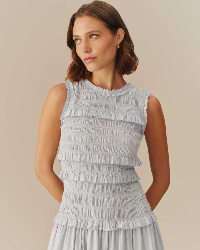 Women's Cotton Smocked Dress Blue