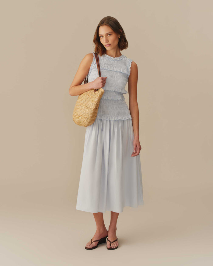 Women's Cotton Smocked Dress Blue