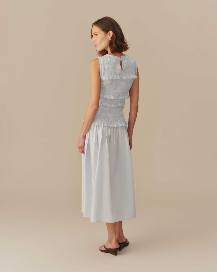 Women's Cotton Smocked Dress Blue