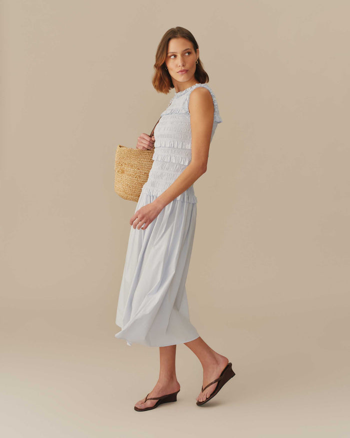 Women's Cotton Smocked Dress Blue