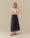 Women's Cotton Smocked Skirt with Ribbon Navy Navy / XS
