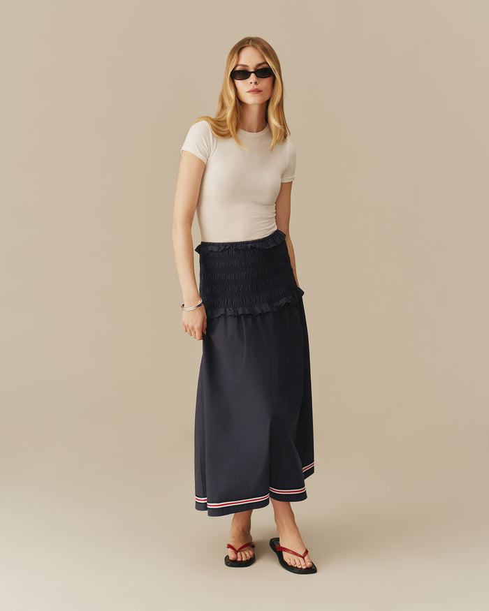 Women's Cotton Smocked Skirt with Ribbon Navy Navy / XS