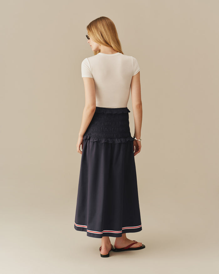 Women's Cotton Smocked Skirt with Ribbon Navy Navy / XS