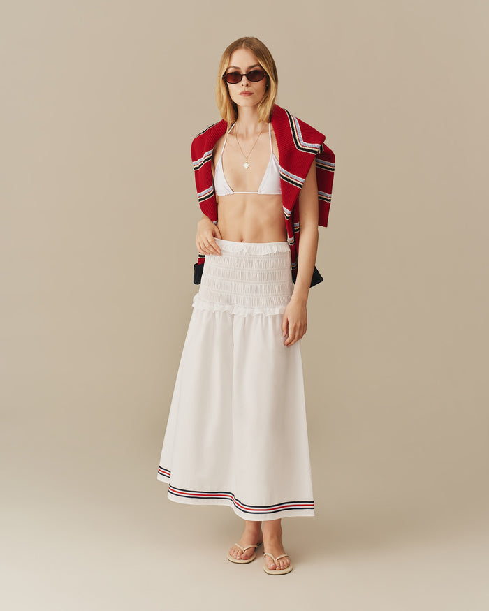 Women's Cotton Smocked Skirt with Ribbon White White / XS