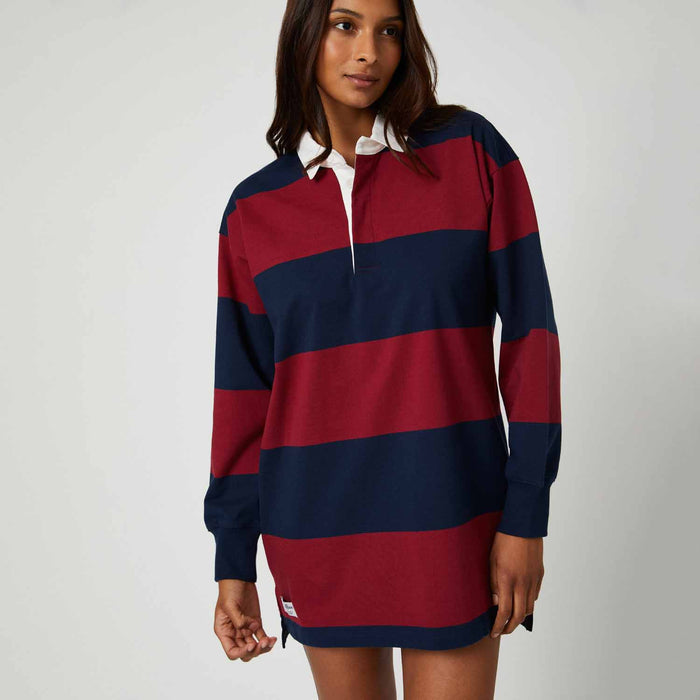 Women's Cotton Stripe Rugby Dress Navy Burgundy