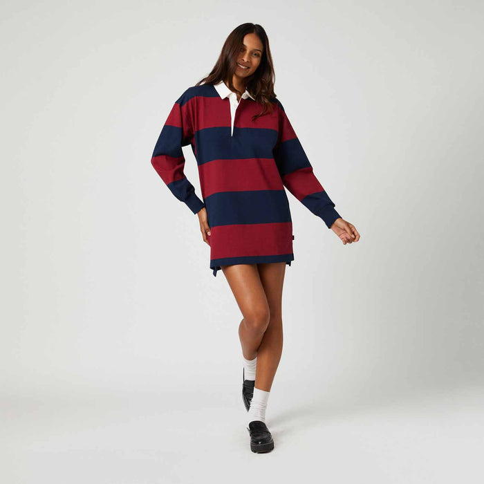 Women's Cotton Stripe Rugby Dress Navy Burgundy