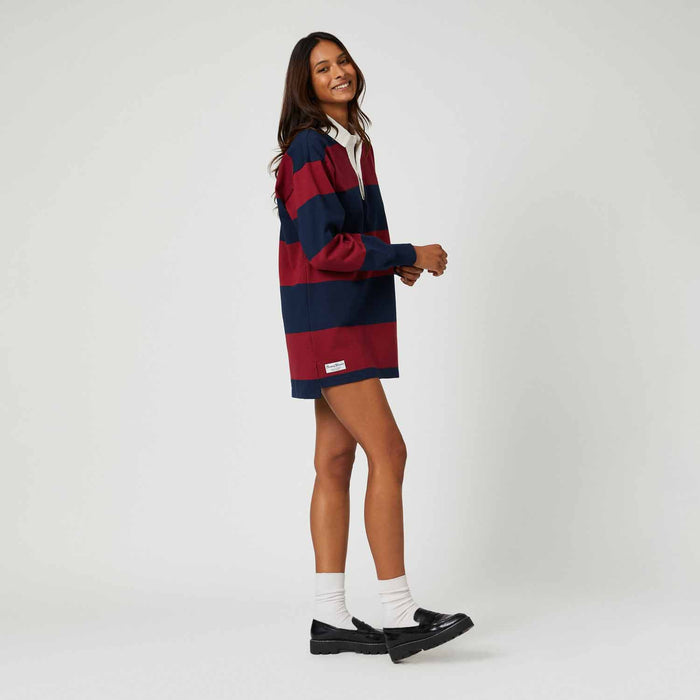 Women's Cotton Stripe Rugby Dress Navy Burgundy