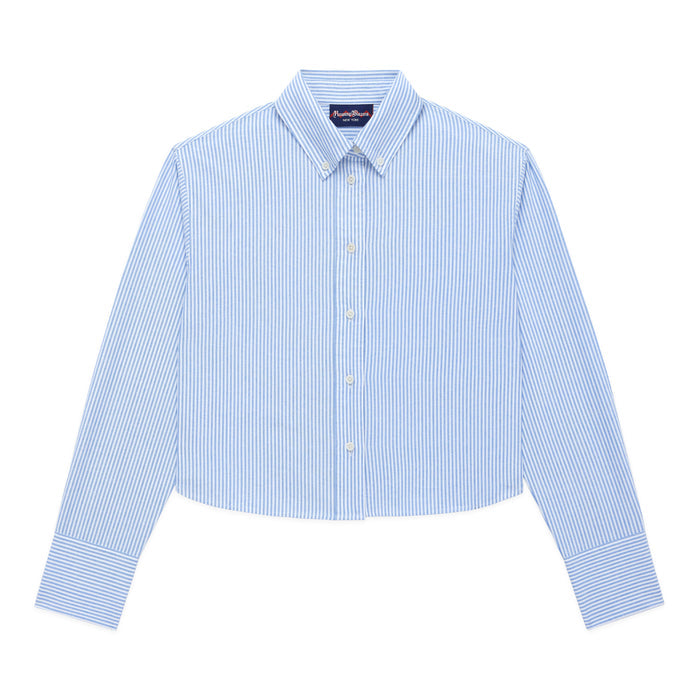 Women's Cropped Oxford Shirt Light Blue Stripe