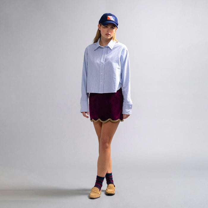Women's Cropped Oxford Shirt Light Blue Stripe