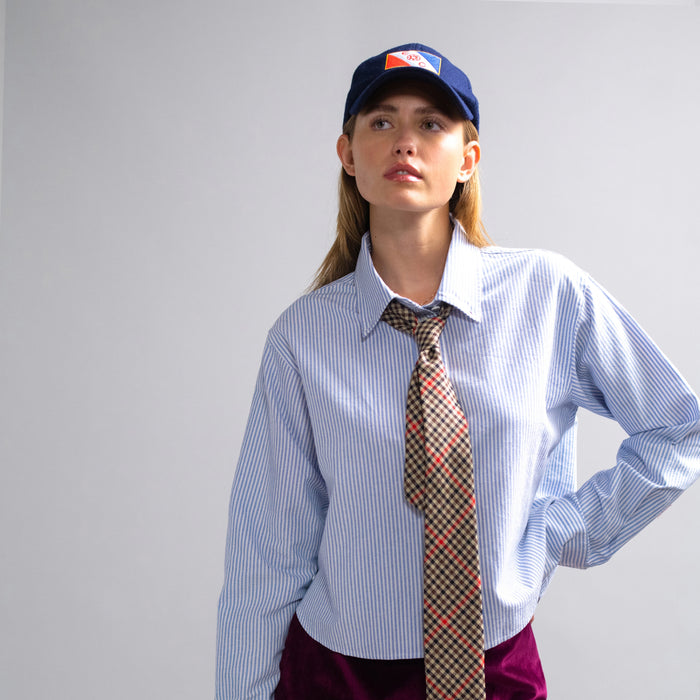 Women's Cropped Oxford Shirt Light Blue Stripe