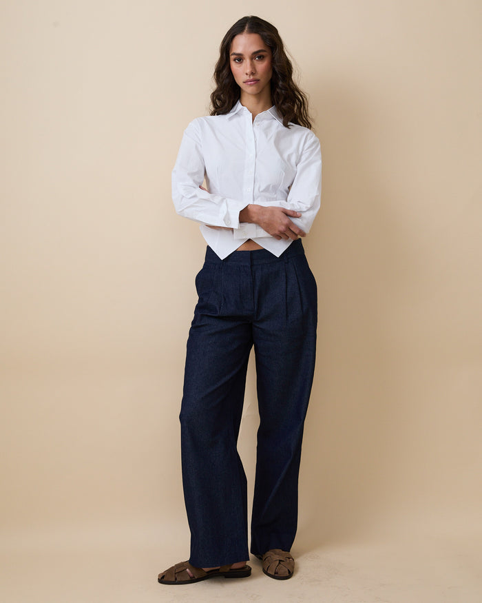Women's Cummerbund Button Down Shirt White