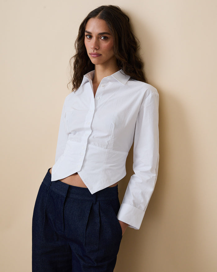 Women's Cummerbund Button Down Shirt White