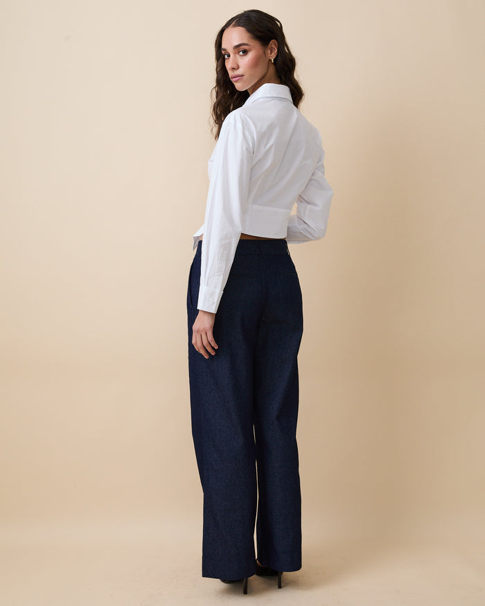 Women's Cummerbund Button Down Shirt White