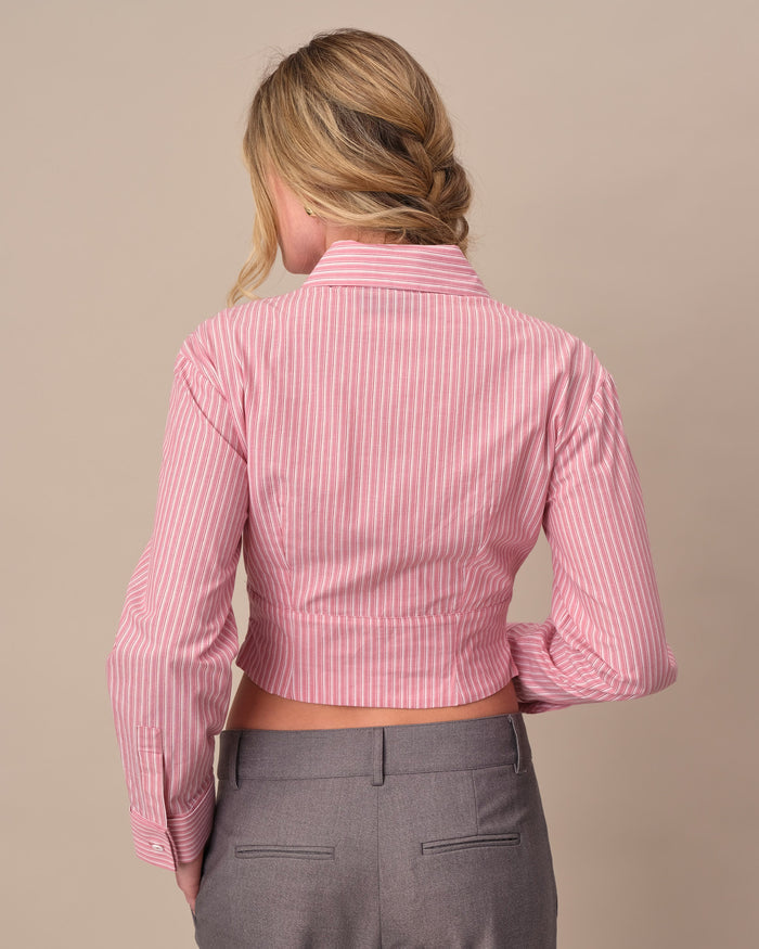 Women's Cummerbund Striped Button Down Shirt Pink