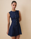 Women's Denim Pleated Dress Dark Wash