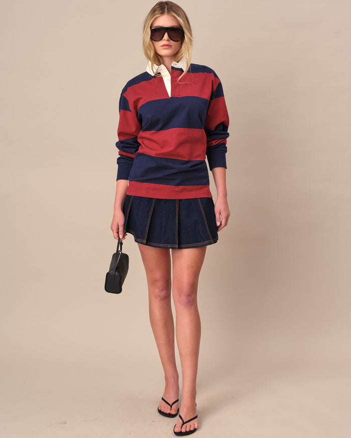Women's Denim Pleated Mini Skirt Rinse Wash
