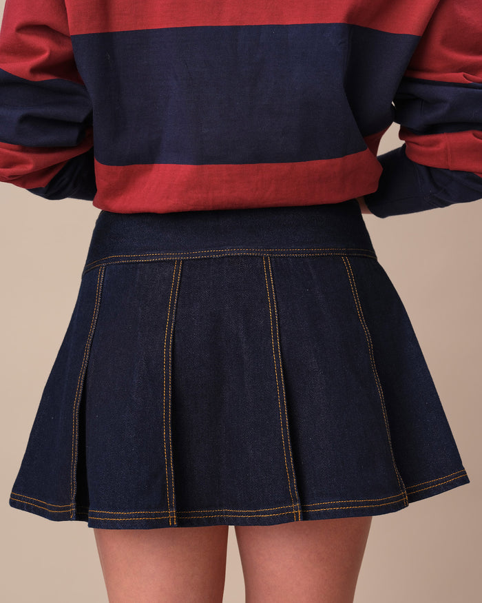 Women's Denim Pleated Mini Skirt Rinse Wash