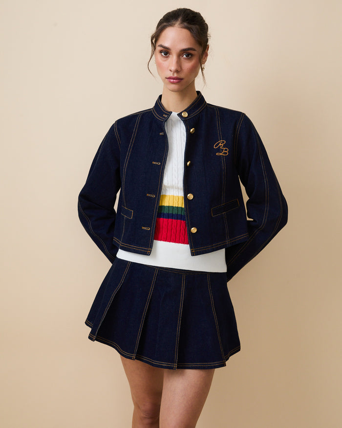 Women's Denim Pleated Mini Skirt Rinse Wash