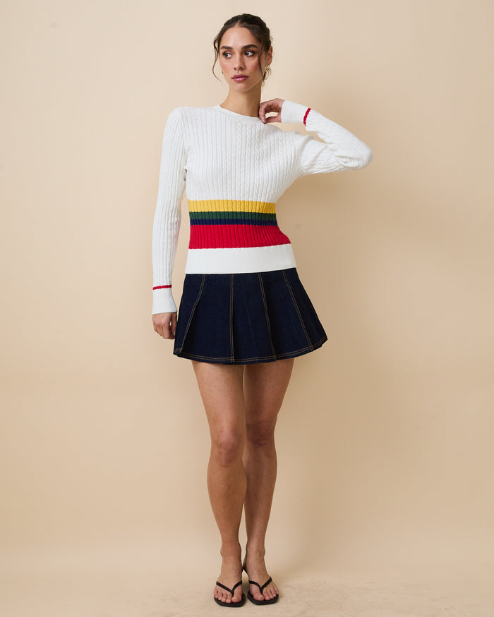 Women's Denim Pleated Mini Skirt Rinse Wash