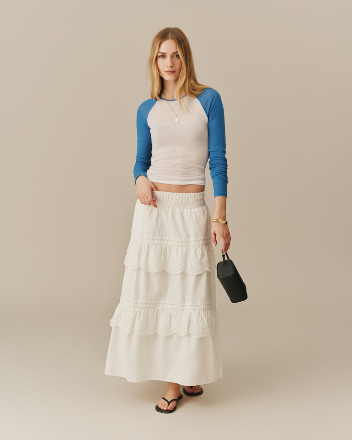 Women's Eyelet Tiered Skirt White