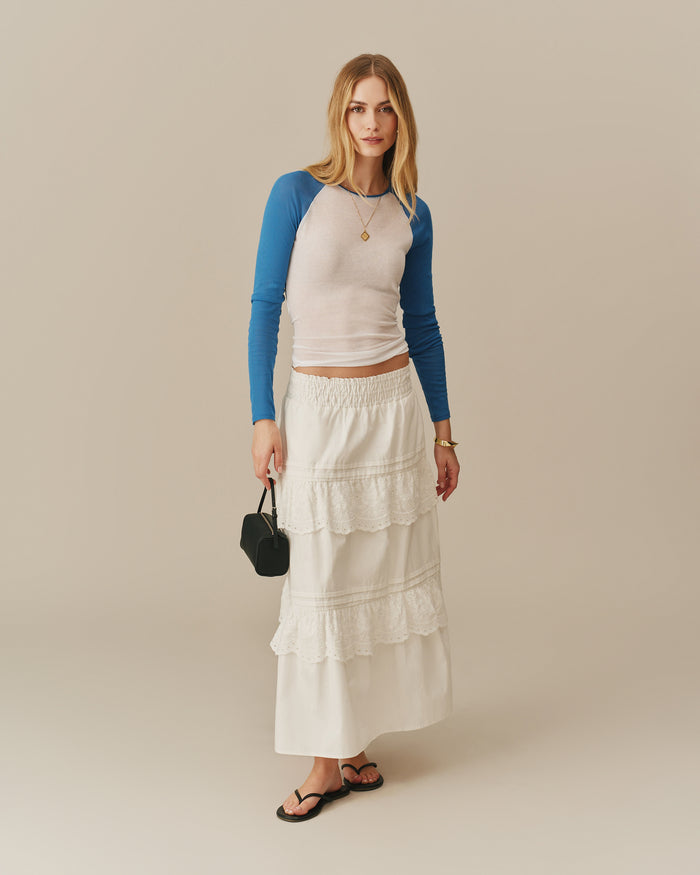 Women's Eyelet Tiered Skirt White