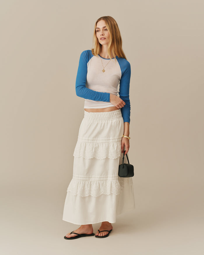 Women's Eyelet Tiered Skirt White
