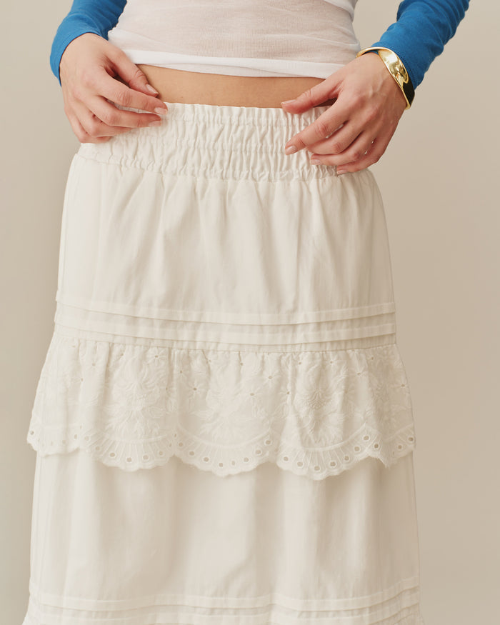 Women's Eyelet Tiered Skirt White