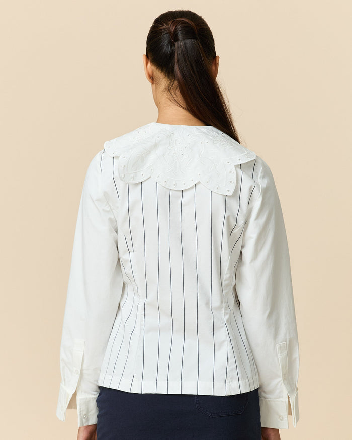 Women's Fitted Lace Collar Button Down Shirt White