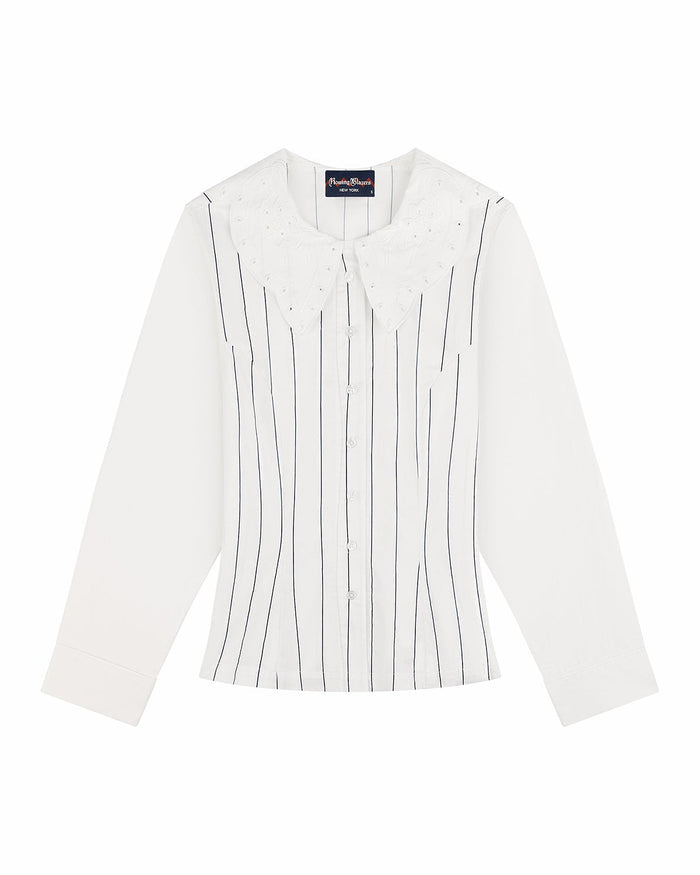 Women's Fitted Lace Collar Button Down Shirt White