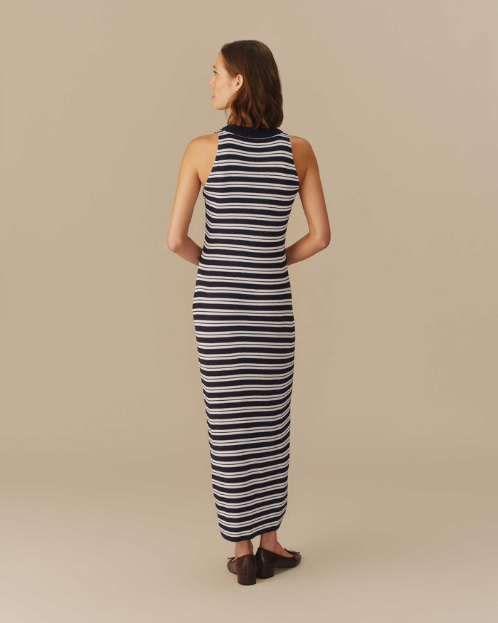 Women’s Halter Polo Striped Maxi Dress Navy